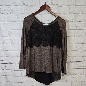 Maurices Long Sleeve Lace Detail Top - Black and Brown